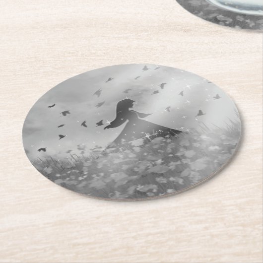 Dancing with birds runder pappuntersetzer (Angewinkelt)