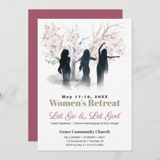 Dancing Women Wasserfarbene Bäume Kirche Einladung (Vorne/Hinten)