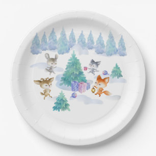 Dancing Woodland Animals Wasserfarbe Pappteller