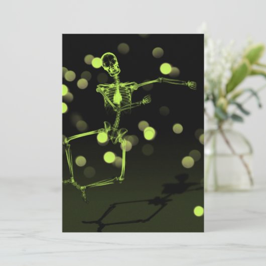 Dancing X-Ray Skeleton - Lime Green Einladung (Stehend Vorderseite)