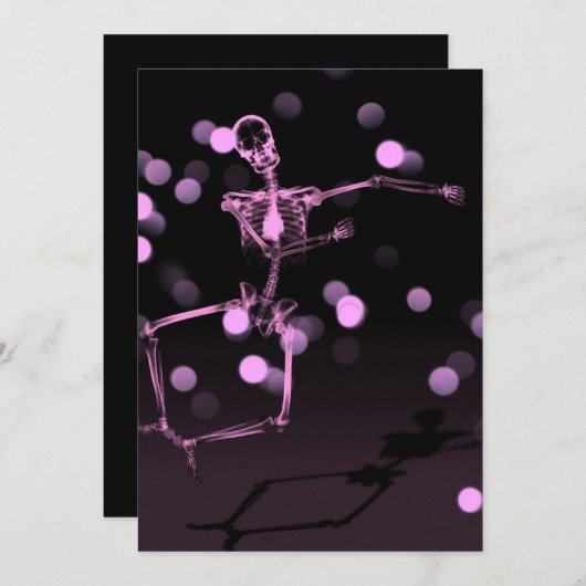 Dancing X-Ray Skeleton - Rosa Einladung (Vorne/Hinten)