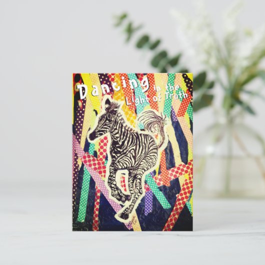 Dancing zebra Funky Mixed Media Postcard Postkarte (Stehend Vorderseite)