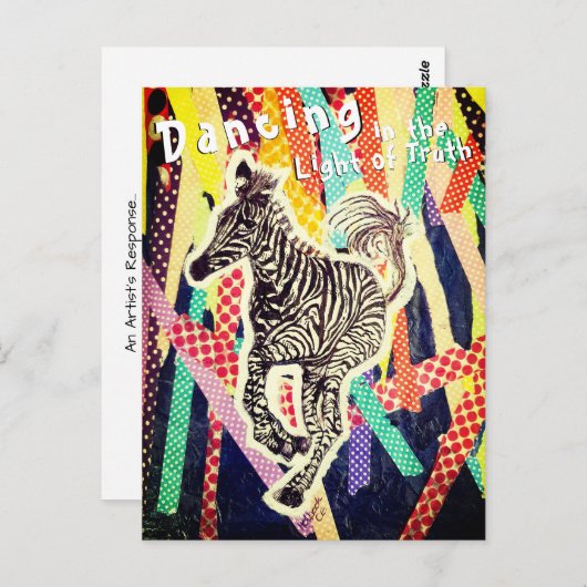 Dancing zebra Funky Mixed Media Postcard Postkarte (Vorne/Hinten)