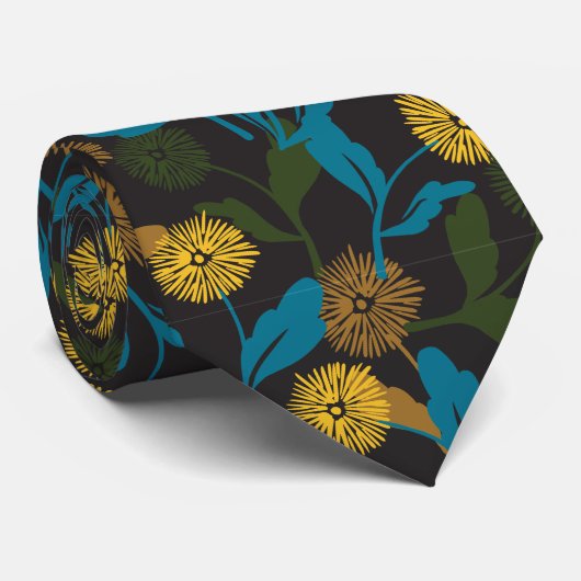 Dandela Blumenmuster schwarz Krawatte (Gerollt)