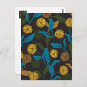 Dandela Blumenmuster schwarz Postkarte (Vorne/Hinten)