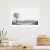 Dandelion Air Balloon Gray Mountains Mystical Poster (Küche)