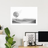 Dandelion Air Balloon Gray Mountains Mystical Poster (Heimbüro)