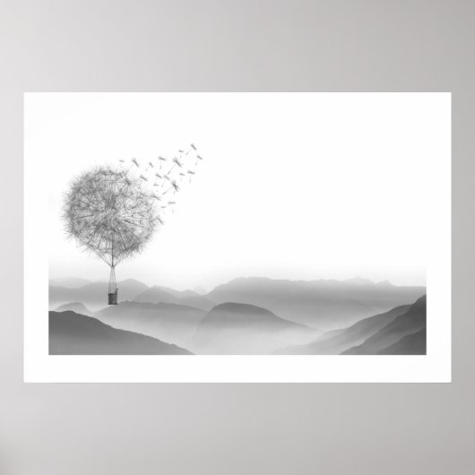 Dandelion Air Balloon Gray Mountains Mystical Poster (Vorne)
