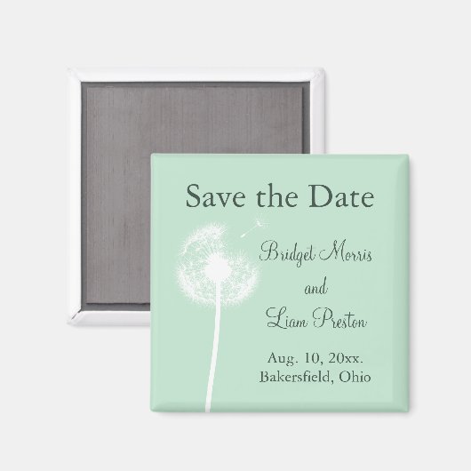 Dandelion auf Mint Save the Date Magnet (Vorderseite/Rückseite)