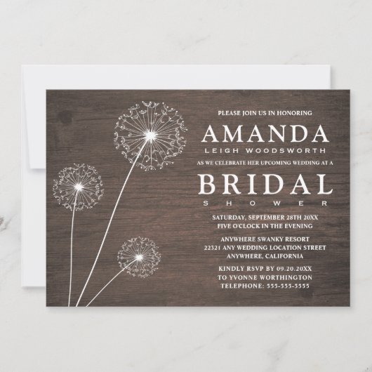 Dandelion Barn Wood Bridal Einladungen (Vorderseite)