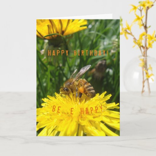 Dandelion Bee Happy Card Karte (Gelbe Blume)