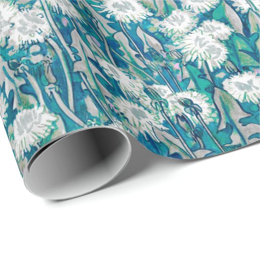 Dandelion Bloom Summer Blume Blumenmuster Aquamari Geschenkpapier (Rolleneckpunkt)