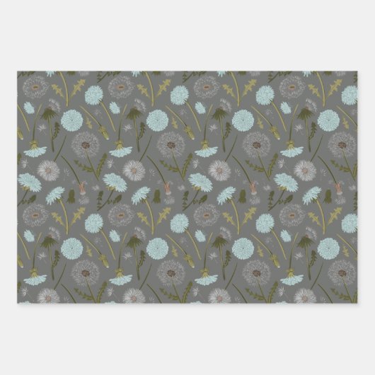 Dandelion Blue Gray Blume Muster Geschenkpapier Set (Vorderseite 3)