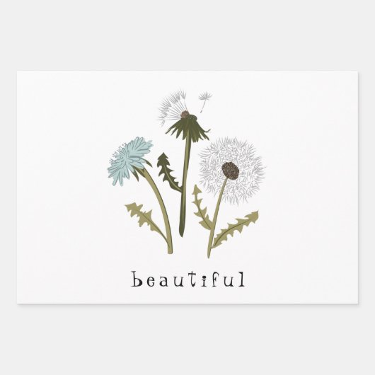Dandelion Blue Gray Blume Muster Geschenkpapier Set (Vorderseite 2)