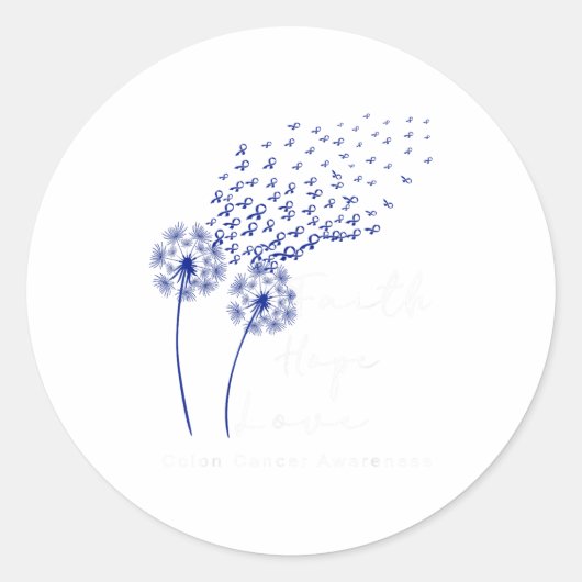 Dandelion Blue Ribbon Faith Hope Liebe Colon Cance Runder Aufkleber (Vorderseite)