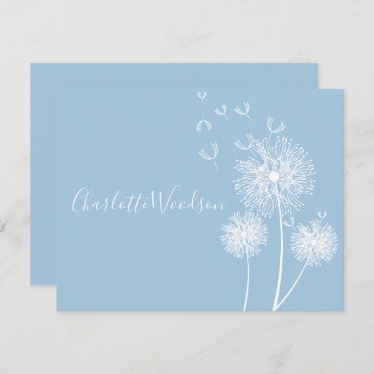 Dandelion Blume Dusty Blue Script Name Note Card Mitteilungskarte (Vorne/Hinten)
