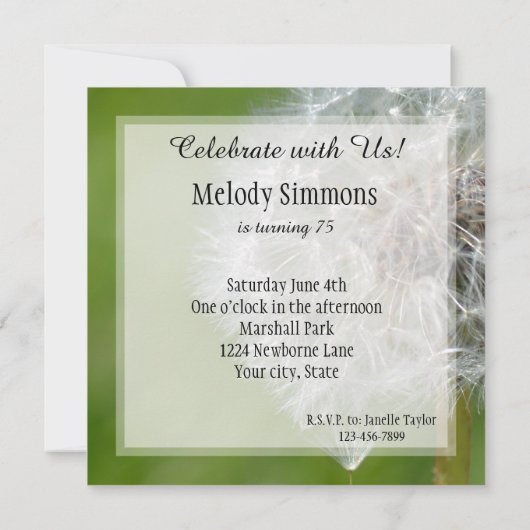 Dandelion Blume Geburtstag Einladung (Rückseite)