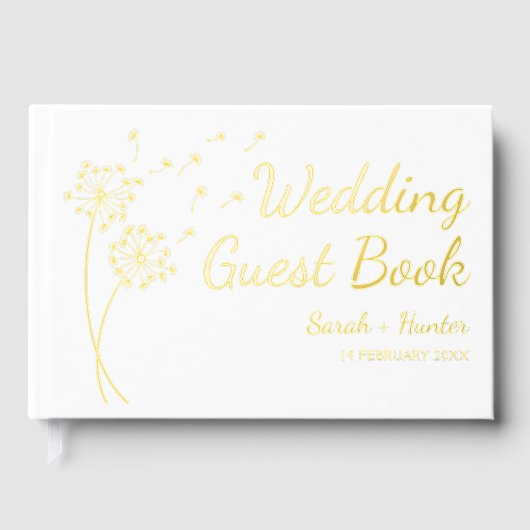 Dandelion Blume Gold Foil Wedding Guest Book Gästebuch (Vorderseite)