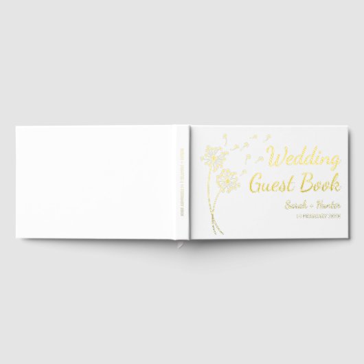 Dandelion Blume Gold Foil Wedding Guest Book Gästebuch (Voll)