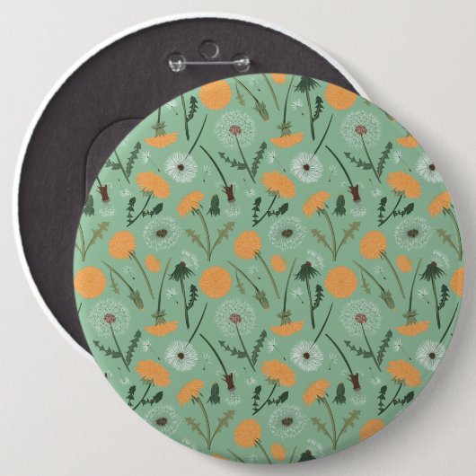 Dandelion Blume Orangefarbenes Muster Button (Vorne & Hinten)