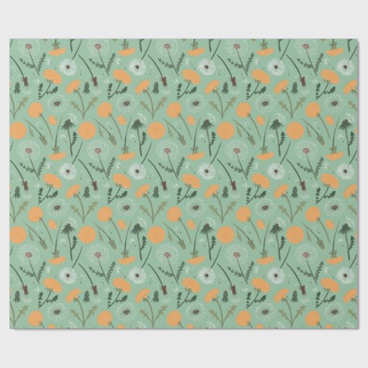 Dandelion Blume Orangefarbenes Muster Geschenkpapier (Flach)