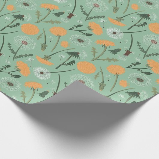 Dandelion Blume Orangefarbenes Muster Geschenkpapier (Ecke)