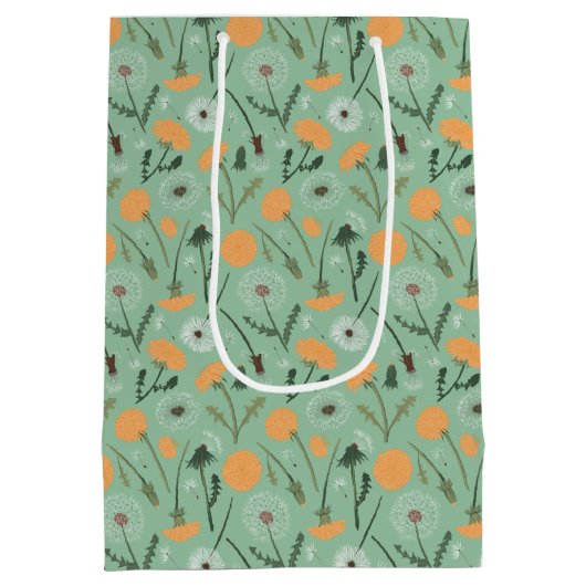 Dandelion Blume Orangefarbenes Muster Mittlere Geschenktüte (Rückseite)