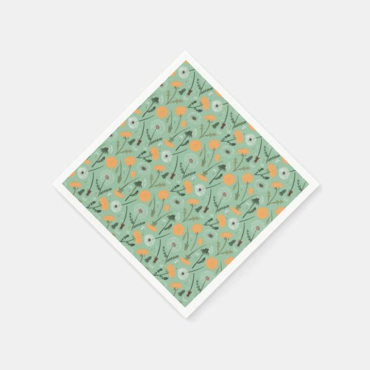 Dandelion Blume Orangefarbenes Muster Serviette (Ecke)