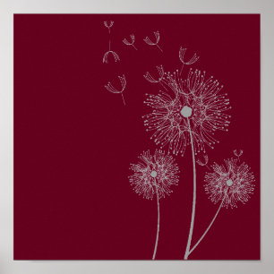 Dandelion Blume über Bordeaux-Kunst Poster