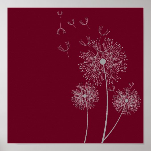 Dandelion Blume über Bordeaux-Kunst Poster (Vorne)