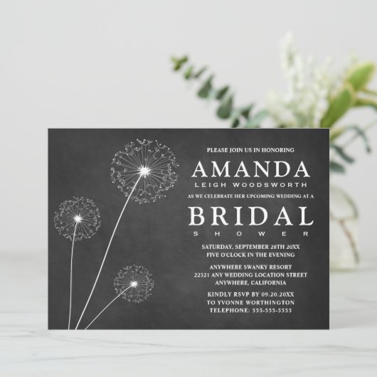 Dandelion Chalkboard Bridal Dusche Einladungen (Stehend Vorderseite)