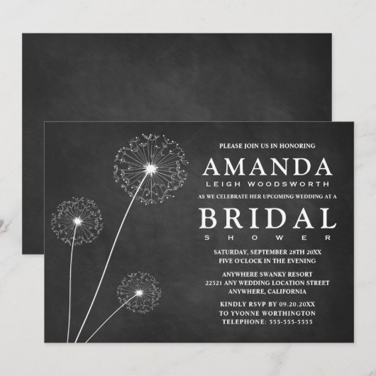 Dandelion Chalkboard Bridal Dusche Einladungen (Vorne/Hinten)