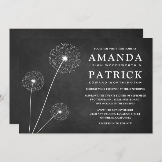 Dandelion Chalkboard Country Wedding Einladungen (Vorne/Hinten)