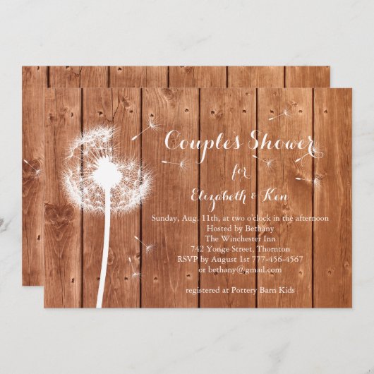 Dandelion Couple's Dusche Einladung - Eiche (Vorne/Hinten)