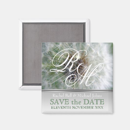 Dandelion Dreams Monogram SavetheDate Magnet (Vorderseite/Rückseite)