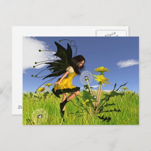 Dandelion Fairy mit Springtime Hintergrund Postkarte (Vorne/Hinten)