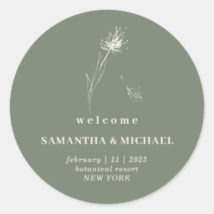 Dandelion Floral Boho Sage Welcome Party Runder Aufkleber