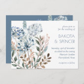 Dandelion Floral | Dusty Blue Garden Mute Wedding Einladung (Vorne/Hinten)
