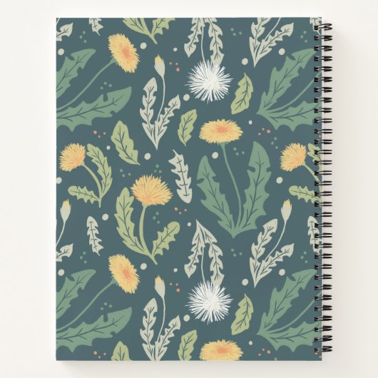 Dandelion Floral Weed Pattern & Monogram Notizblock (Rückseite)
