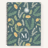 Dandelion Floral Weed Pattern & Monogram Notizblock (Vorderseite)