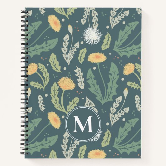 Dandelion Floral Weed Pattern & Monogram Notizblock (Vorderseite)