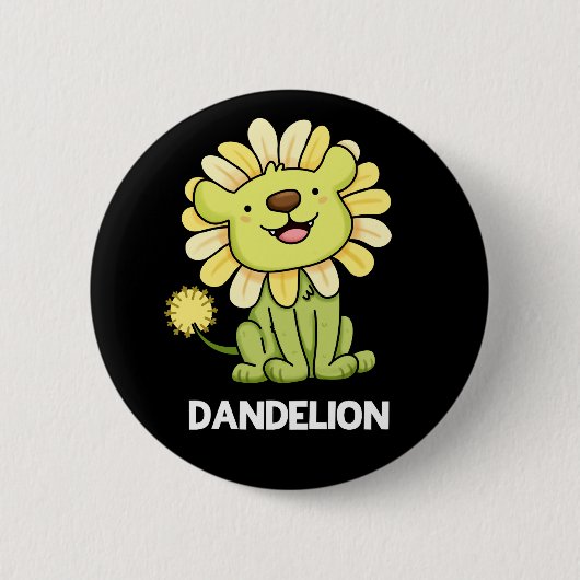 Dandelion Funny Lion Pun Dark BG Button (Vorderseite)