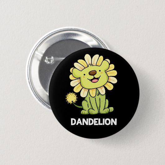 Dandelion Funny Lion Pun Dark BG Button (Vorne & Hinten)