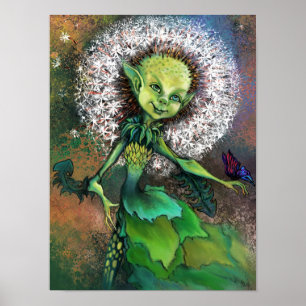 Dandelion Girl and Butterfly Poster - Malerei