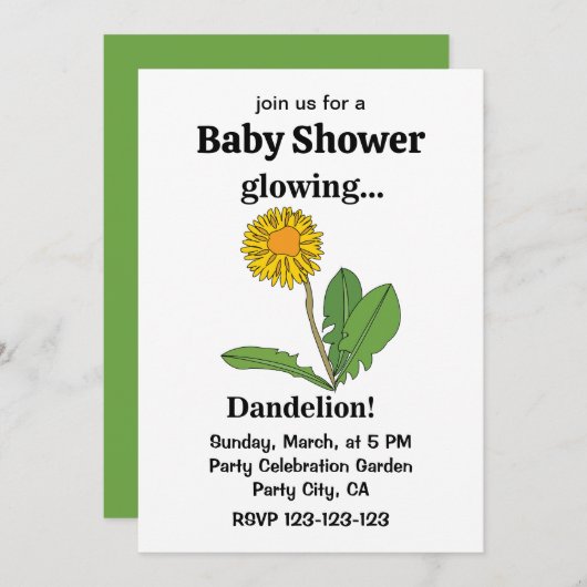 Dandelion Girl Baby Shower Einladung (Vorne/Hinten)