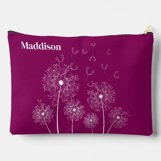 Dandelion Line Art mit großem Namen Zubehörtasche (Rückseite)