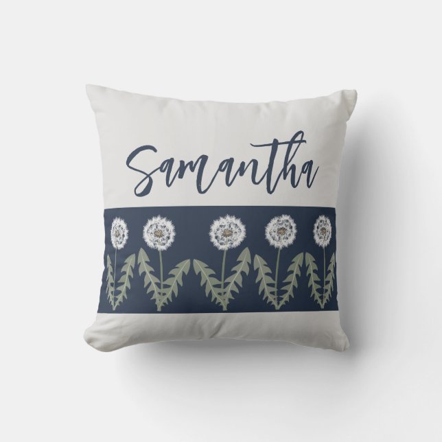 Dandelion Name Sage Navy Blue Kissen (Vorderseite)