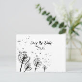 Dandelion Poufs Black and White Save the Date Ankündigungspostkarte (Stehend Vorderseite)