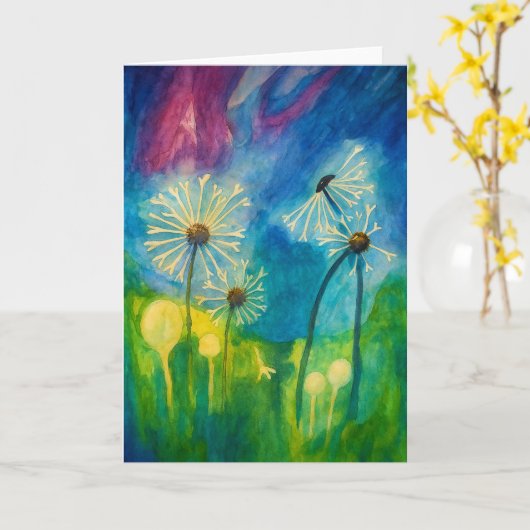 Dandelion Puffs Watercolor Blank Gruß Karte (Gelbe Blume)