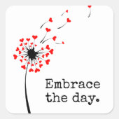 Dandelion Red Hearts mit Zitat Quadratischer Aufkleber (Vorderseite)